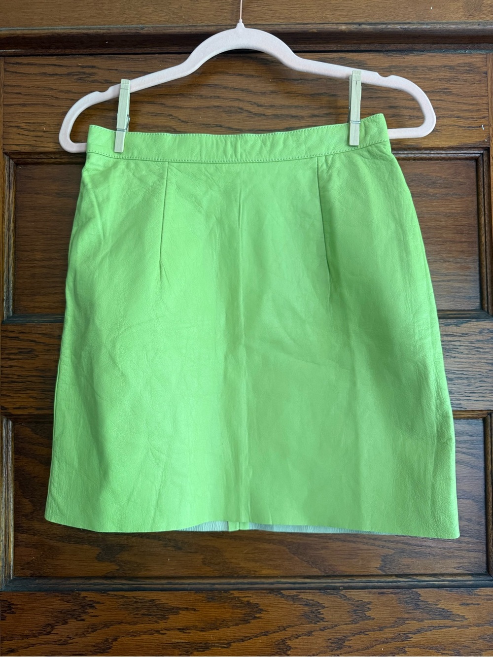 VINTAGE AMERICAN APPAREL Y2K Genuine Leather Mini Skirt Zip Up Apple Green US M - Picture 3 of 6